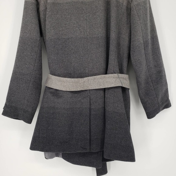 Calvin Klein Wool Blend Wrap Coat 8 Belted Long Sleeve Ombre Pattern Gray Black - Picture 7 of 11